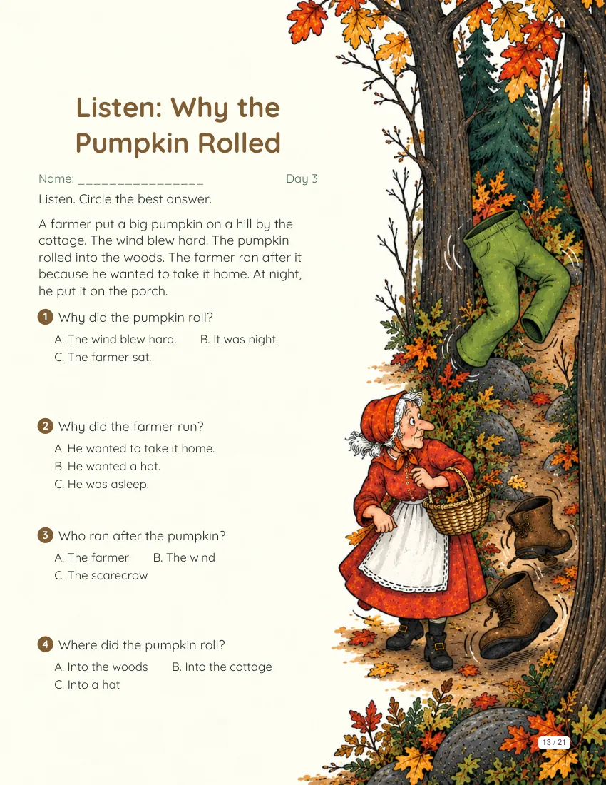 Sample reading page from the The Little Old Lady Who Was Not Afraid of Anything book packet