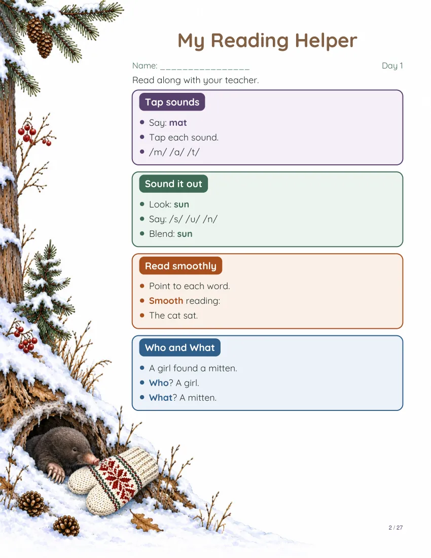Sample reading page from the The Mitten book packet
